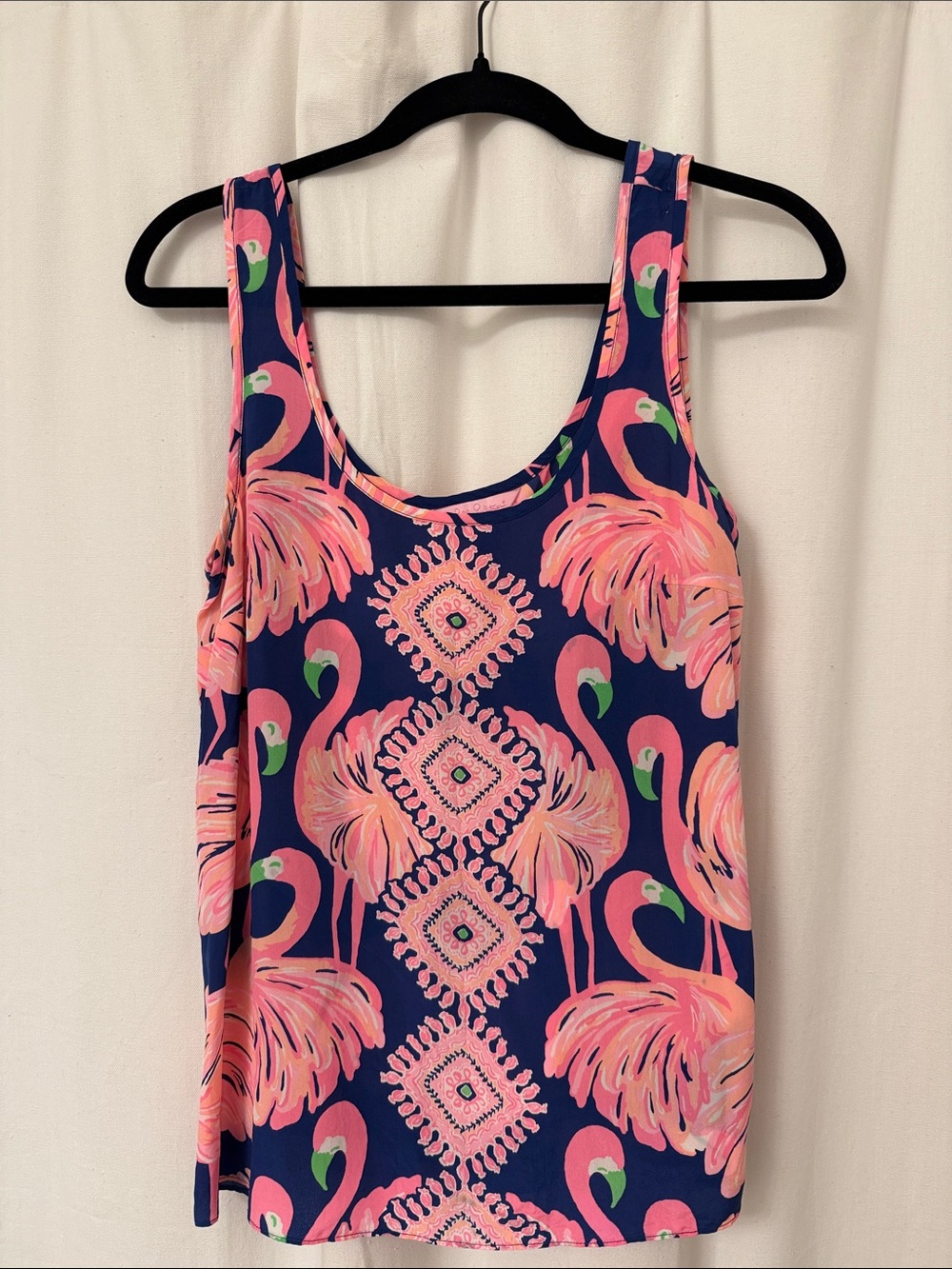 Lilly Pulitzer Pink Flamingo Print Navy Tank Top